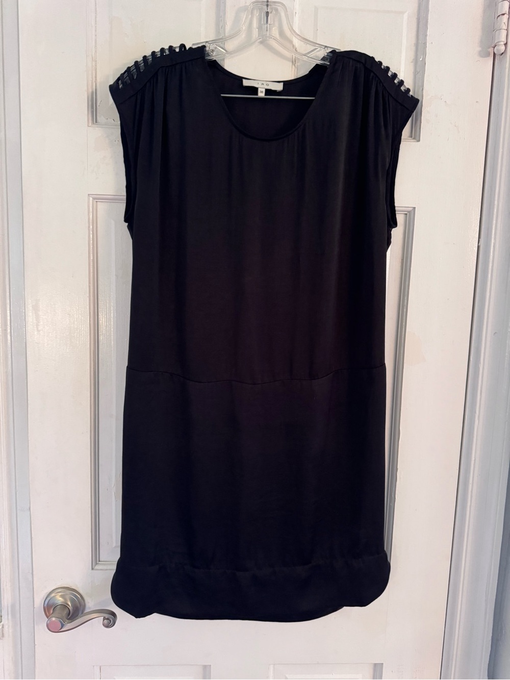 IRO Claire Black Silky-Feel Braided‎ Shoulder Shift Mini Dress Size 38 US Small